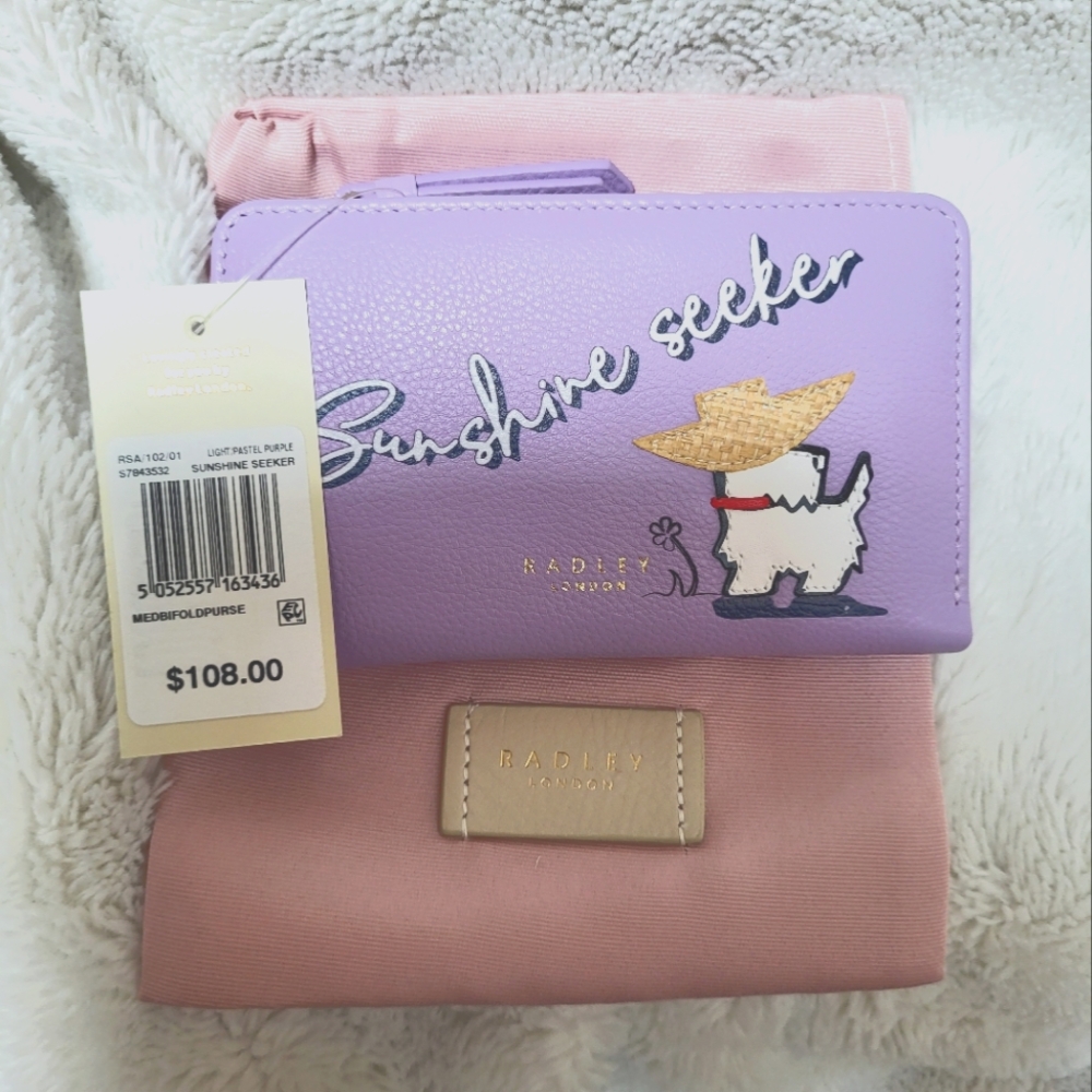 RADLEY LONDON Medium Purple Leather Bifold Wallet with Scotty Dog, New With Tags